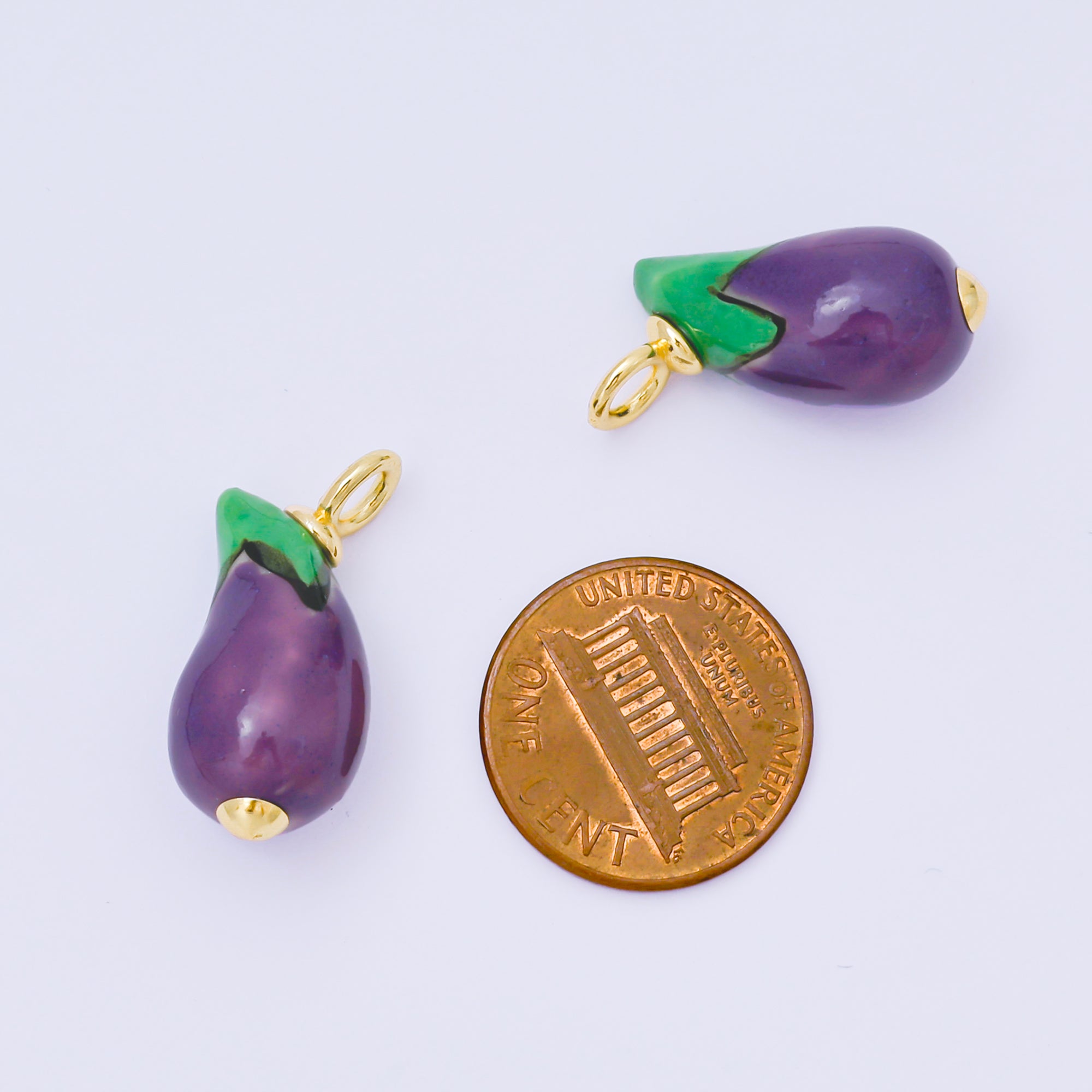 14K Gold Filled 25mm Eggplant Vegetable Ceramic Drop Pendant | AF1304