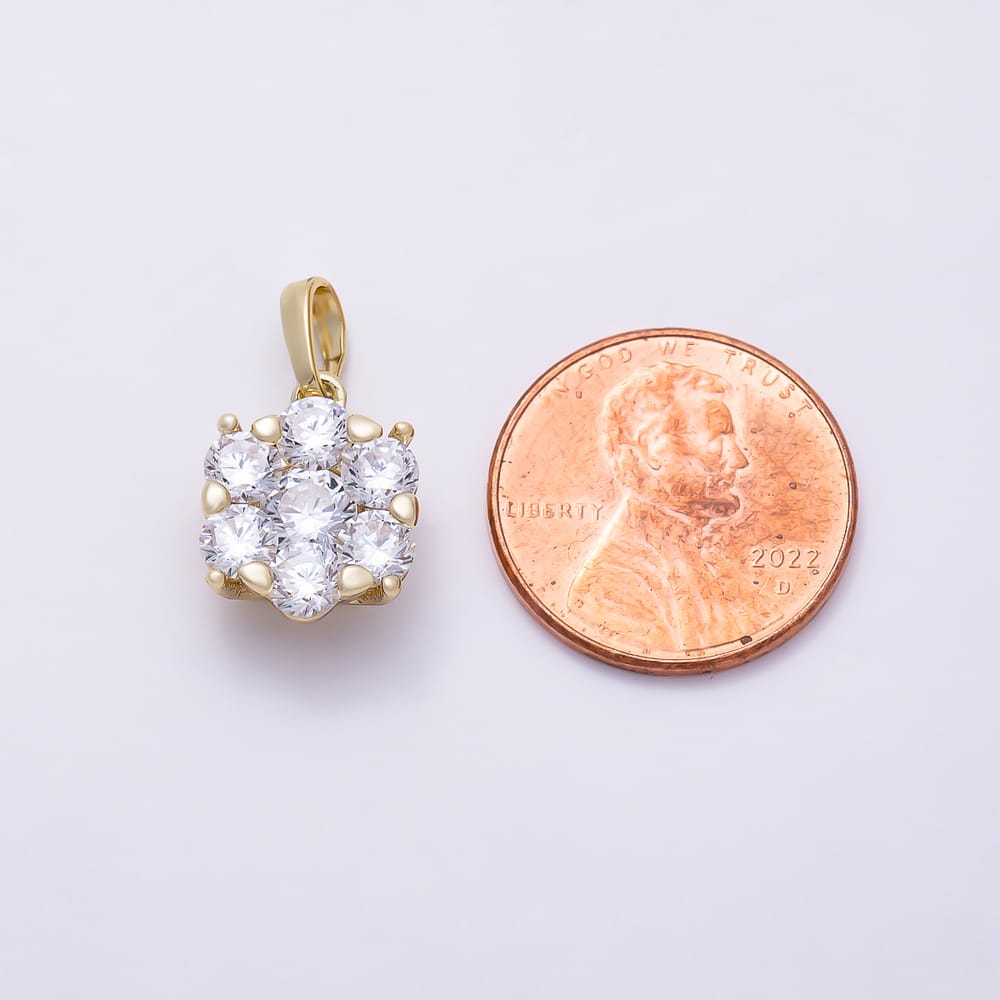 16K Gold Filled 14mm Clear CZ Round Cluster Flower Pendant | Charms-02229