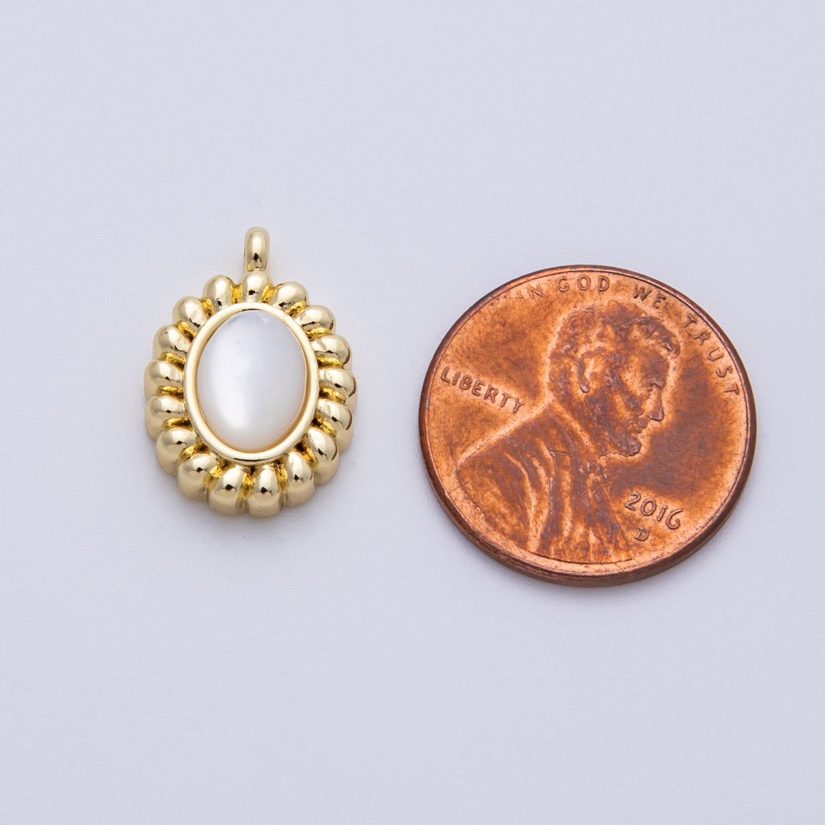 14K Gold Filled 17mm Shell Pearl Croissant Oval Charm | C976