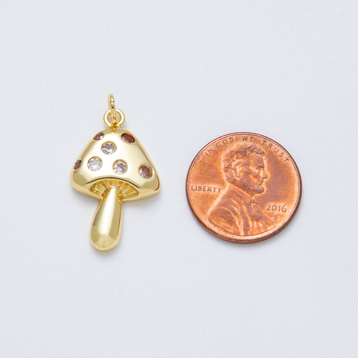 14K Gold Filled 24.5mm Multicolor CZ Dotted Mushroom Plant Charm | Charms-00041
