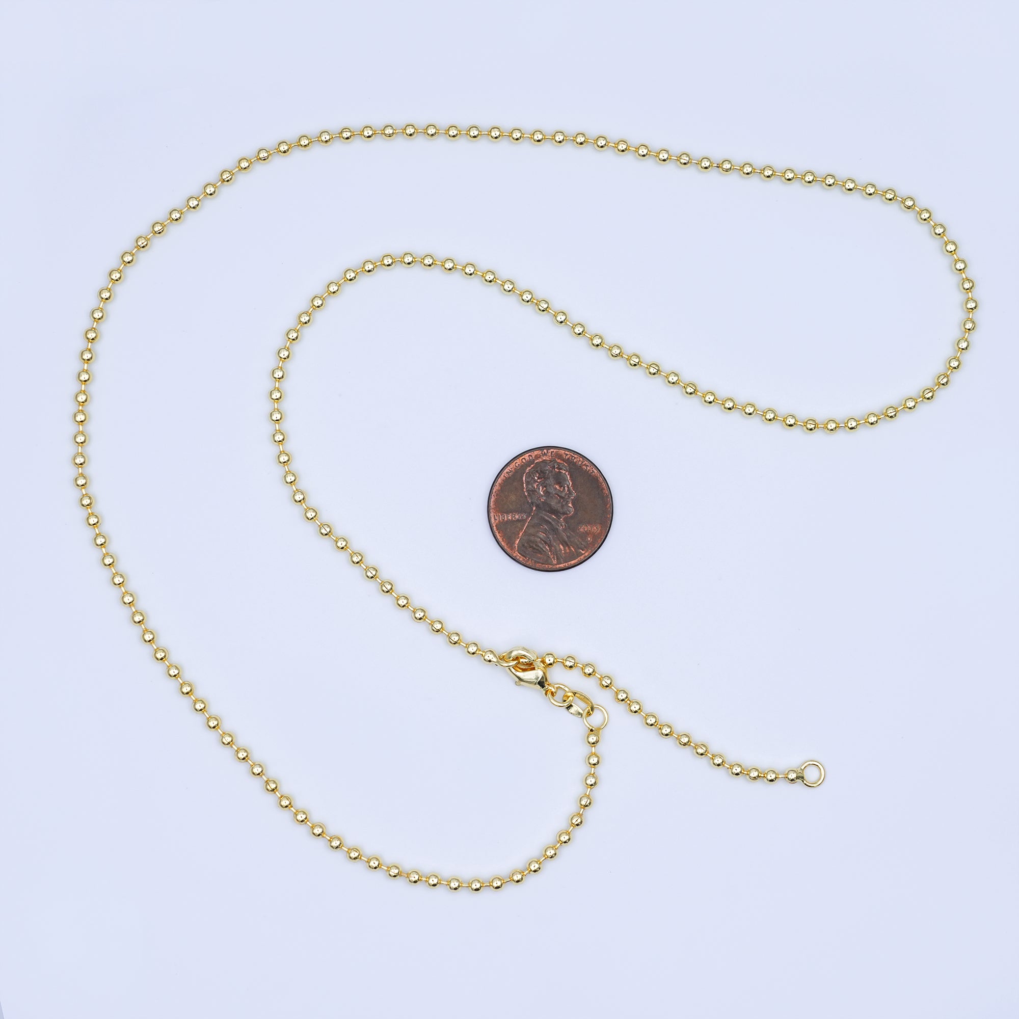 24K Gold Filled 2.5mm Bead Ball 22.5 Inch Chain Necklace | WA-3175