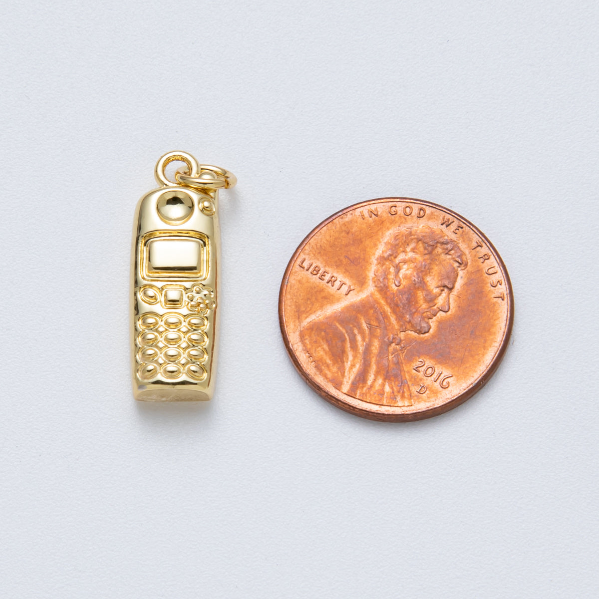 14K Gold Filled 21mm Minimalist Cordless Mobile Phone 3D Multidimensional Charm | Charms-00037