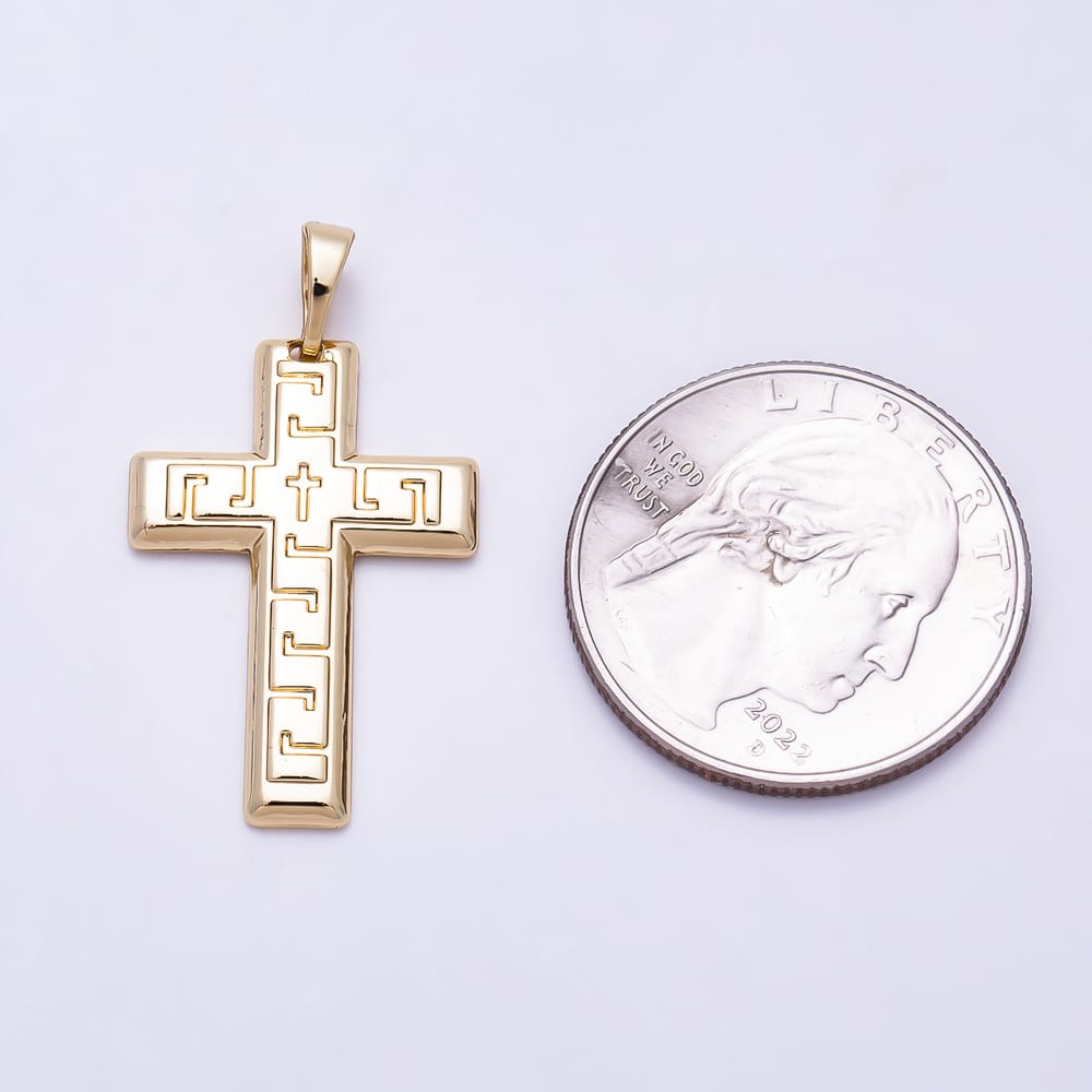 14K Gold Filled 27mm Minimalist Geometric Linear Religious Cross Pendant | Charms-02189