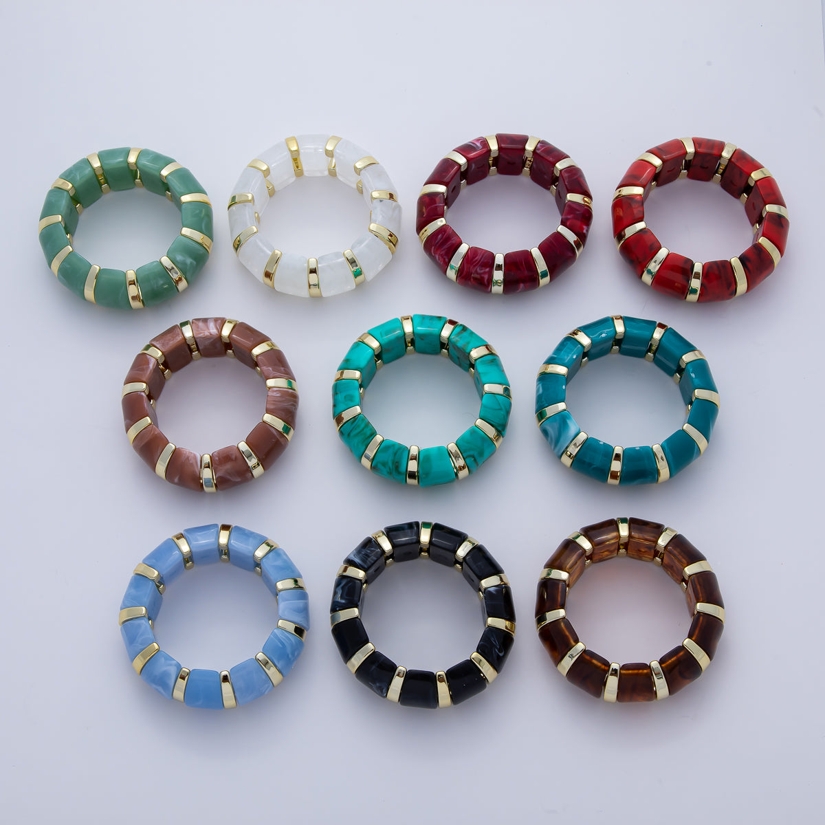57mm Gold-Lined Resin Gemstone Stretch Bangle Bracelet | WA-920