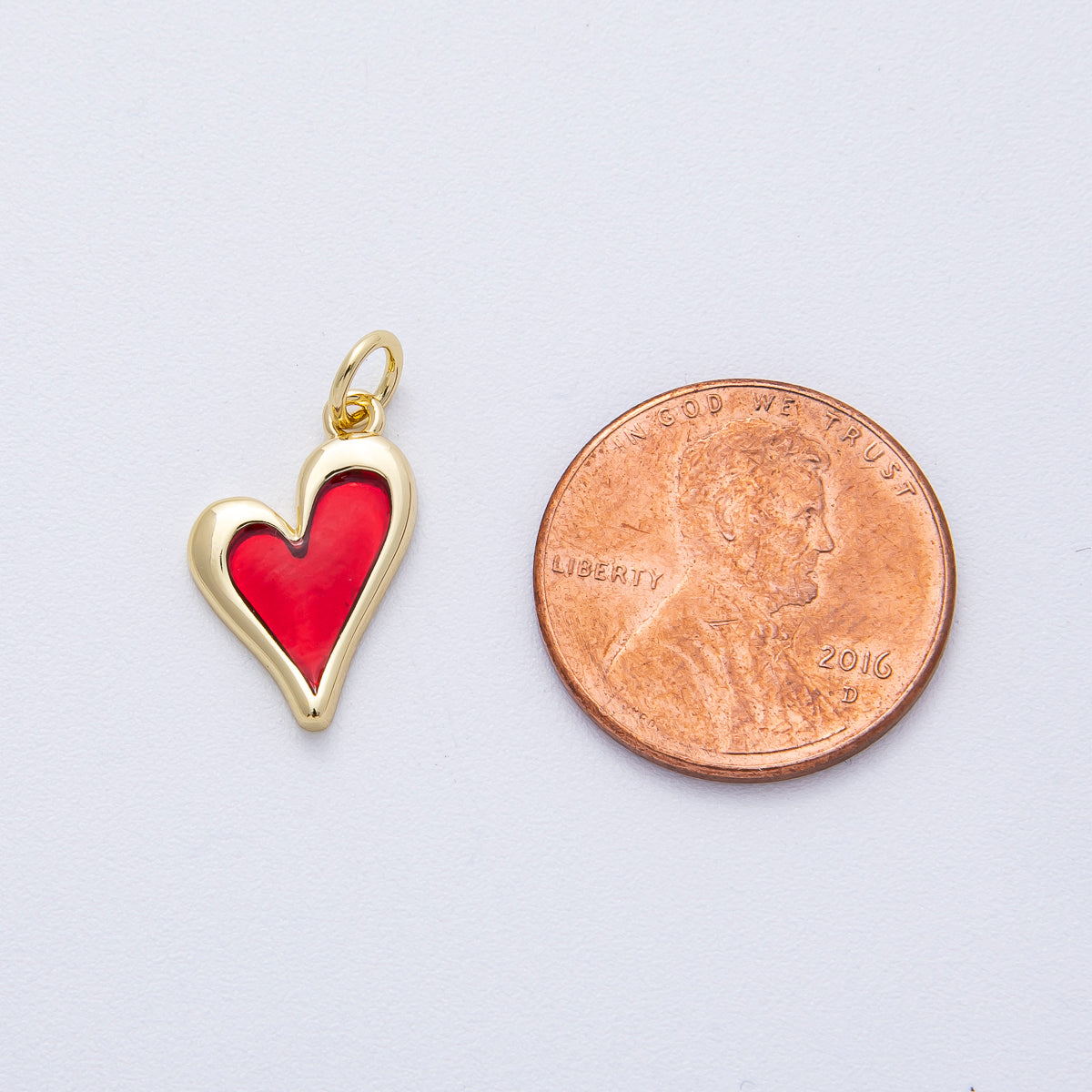 18K Gold Filled 15.8mm Red Bezel Heart Charm | AK117