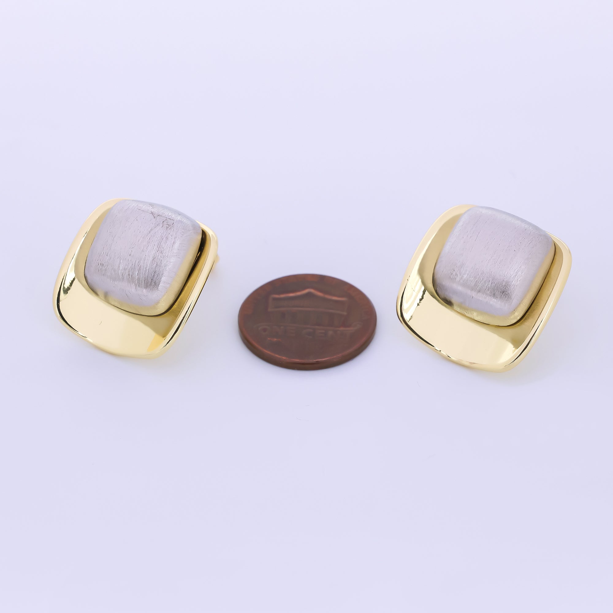 24K Gold Filled Mixed Metal Square Nail-Shaped Drop Stud Earrings | AI460