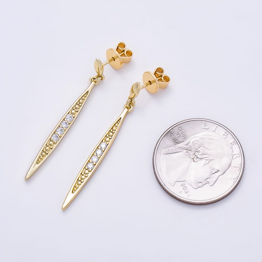 14K Gold Filled 42mm Micro Paved Navette Geometric Drop Stud Earrings | Earrings-01212