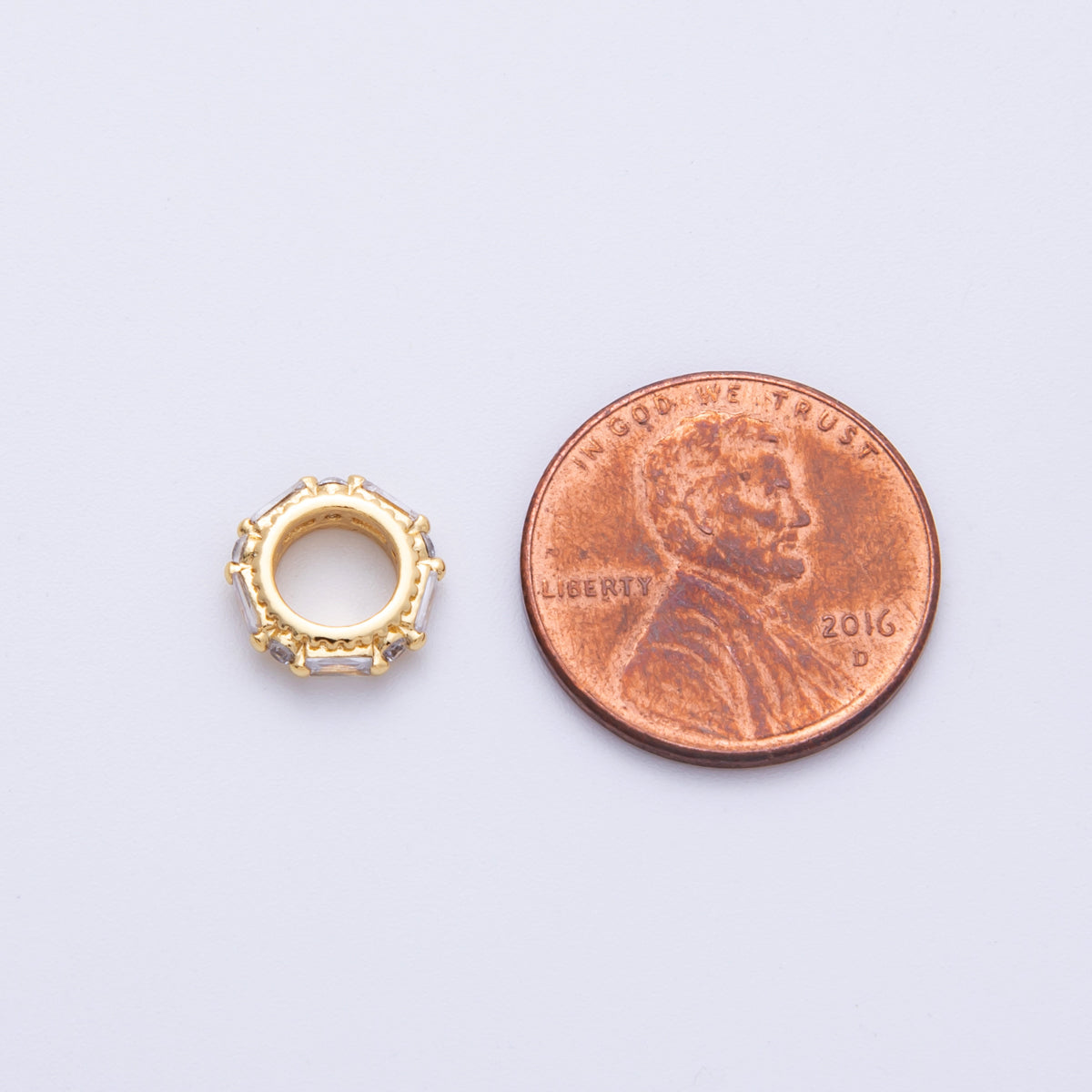 14K Gold Filled 9.8mm Clear CZ Baguette Round Rondelle Spacer Bead | Bead-200001