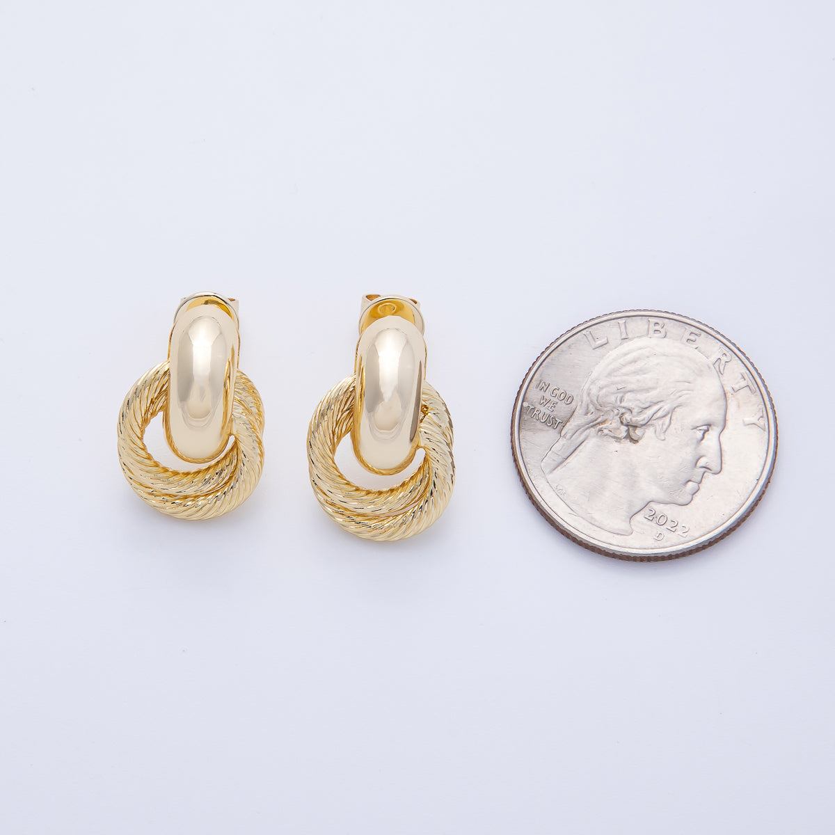 18K Gold Filled Double Croissant Door Knocker Drop Stud Earrings | T484