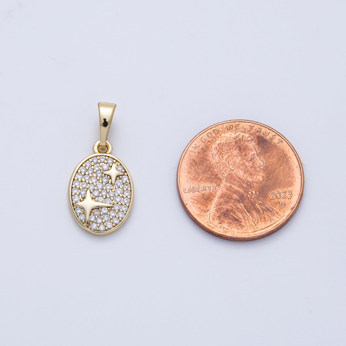 14K Gold Filled 15mm North Star Micro Paved CZ Oval Pendant | Pendants-100109