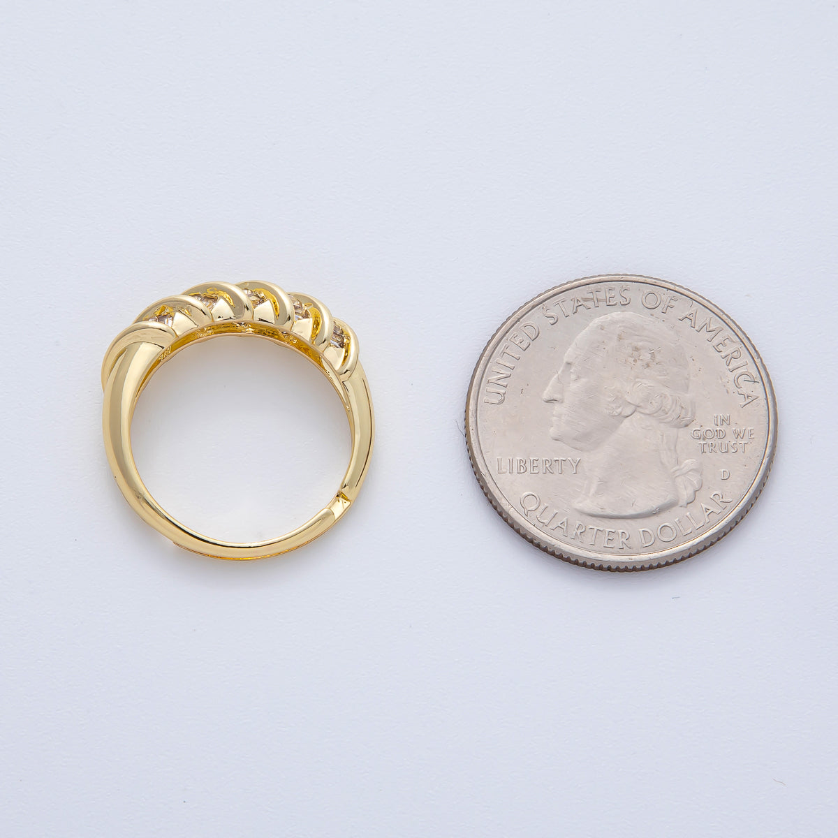 18K Gold Filled Clear Baguette CZ Croissant Adjustable Ring | O788