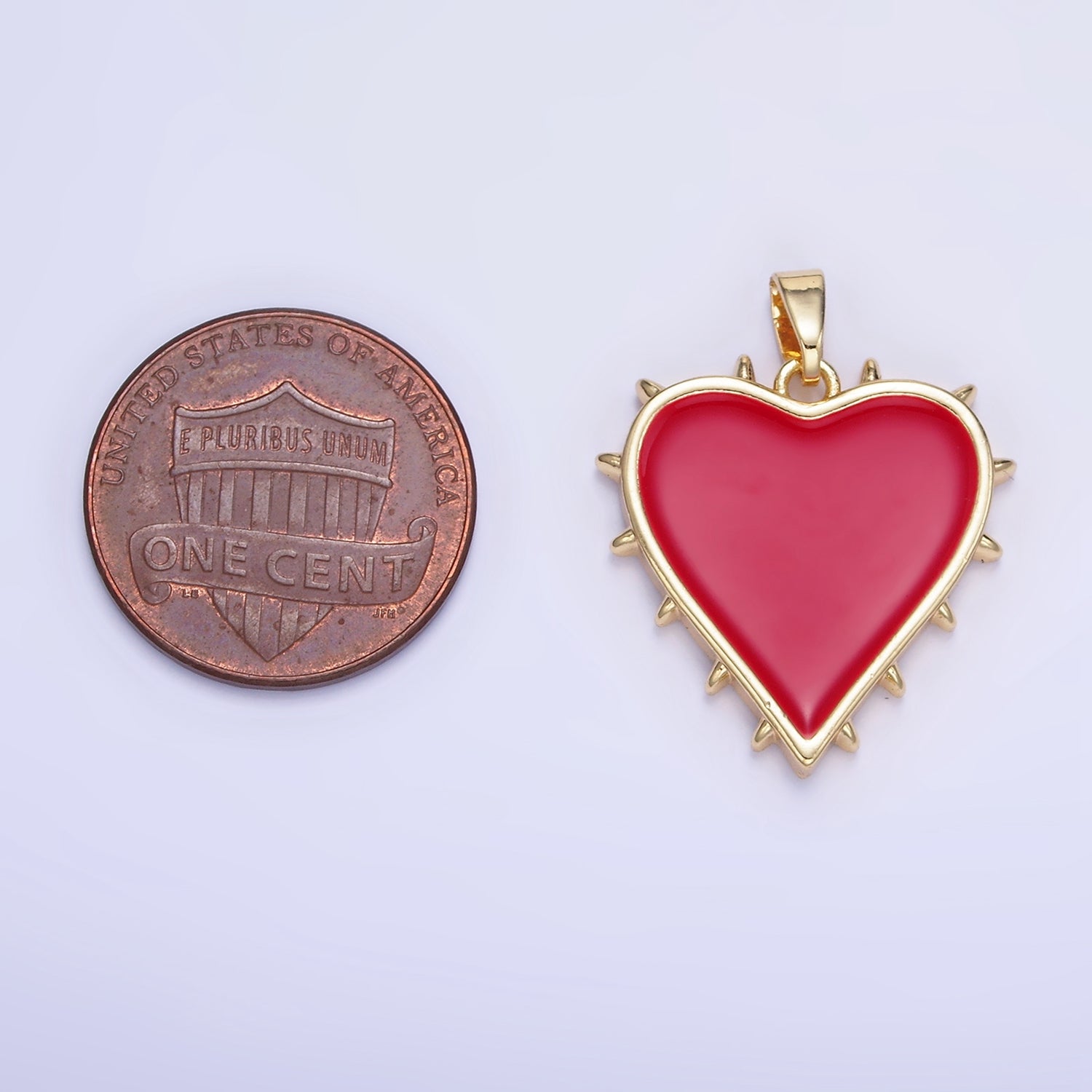 14K Gold Filled 25mm Red Enamel Spiked Heart Pendant | N1873