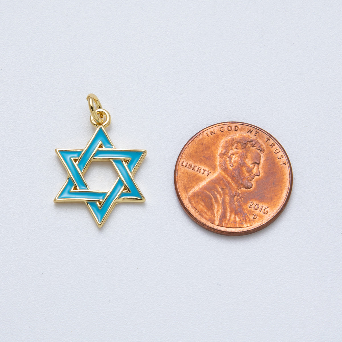 14K Gold Filled 20mm Teal Turquoise Enamel Star of David Open Charm | Charms-00017