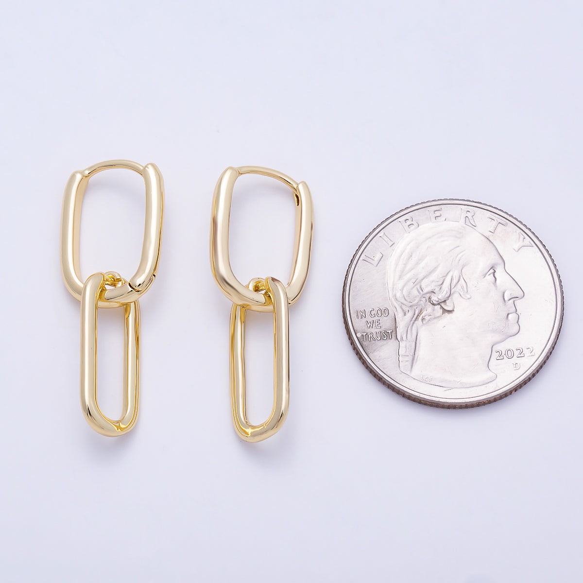 16K Gold Filled 30mm Minimalist Paperclip Oblong Chain Link Drop Hoop | Earrings-00700