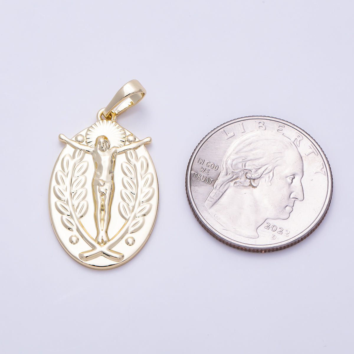 16K Gold Filled 28mm Religious Crucifix Double Sided Oval Pendant | Charms-01469