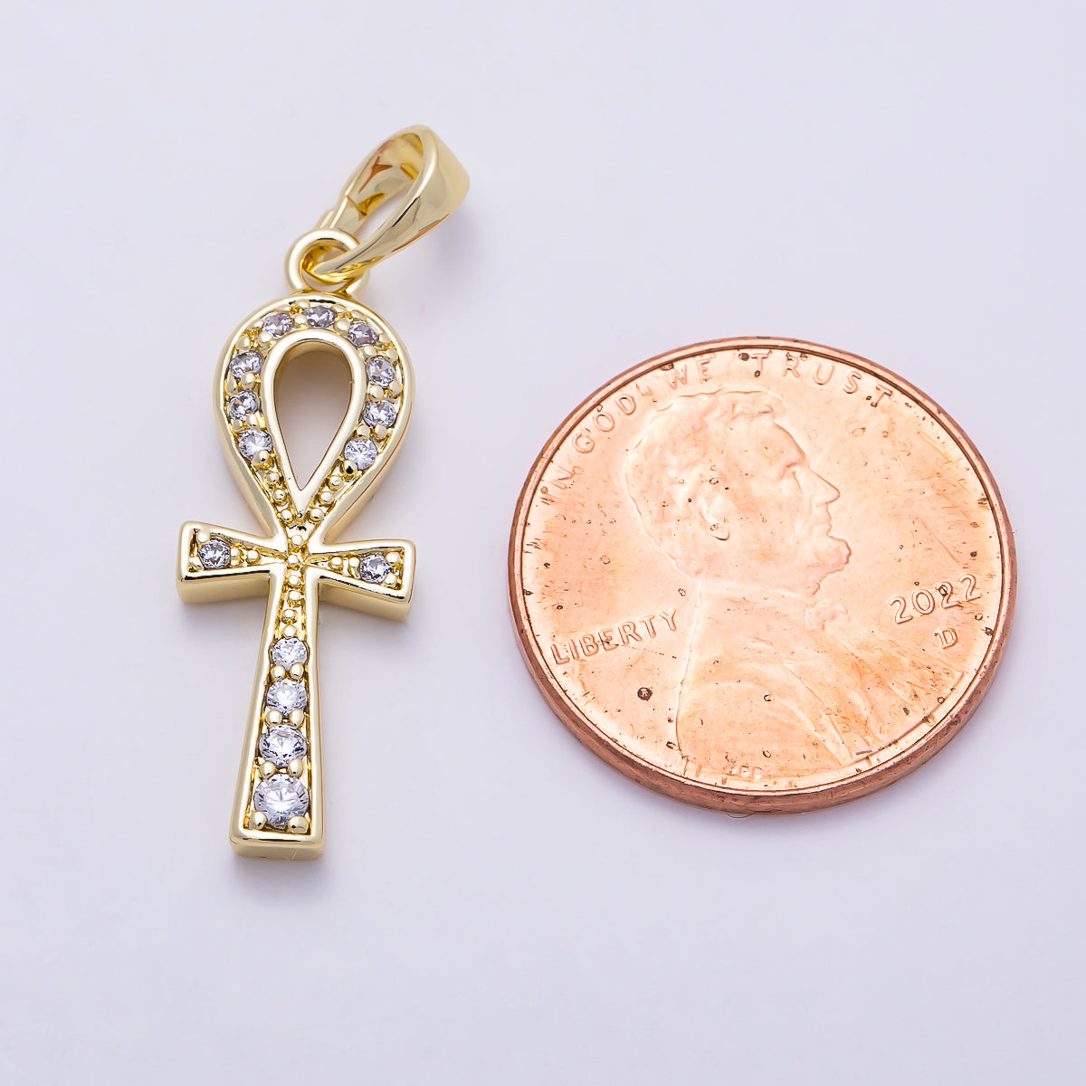 16K Gold Filled 25mm Micro Paved CZ Ankh Cross Religious Pendant | Charms-01393