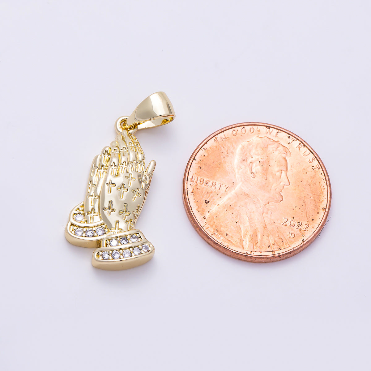 16K Gold Filled 20mm Micro Paved CZ Religious Praying Hands | Charms-01478