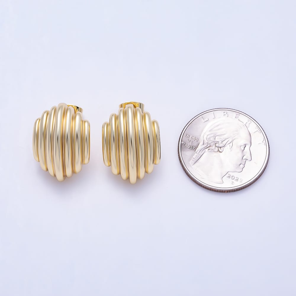 16K Gold Filled 21mm Corrugated Ribbed Statement C-Hoop Earrings| Earrings-00818