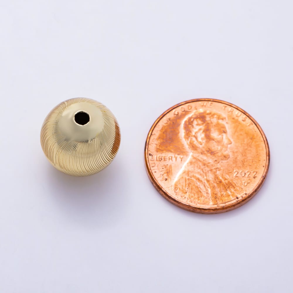 16K Gold Filled 12mm Radial Swirl Textured Round Ball Spacer Bead | Beads-00589
