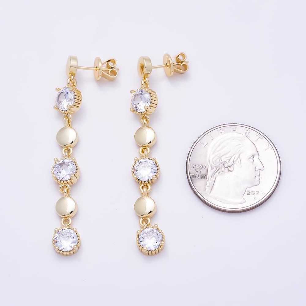 16K Gold Filled 53mm Clear CZ Round Drop Stud Earrings in Gold & Silver | Earrings-01049  Earrings-01050