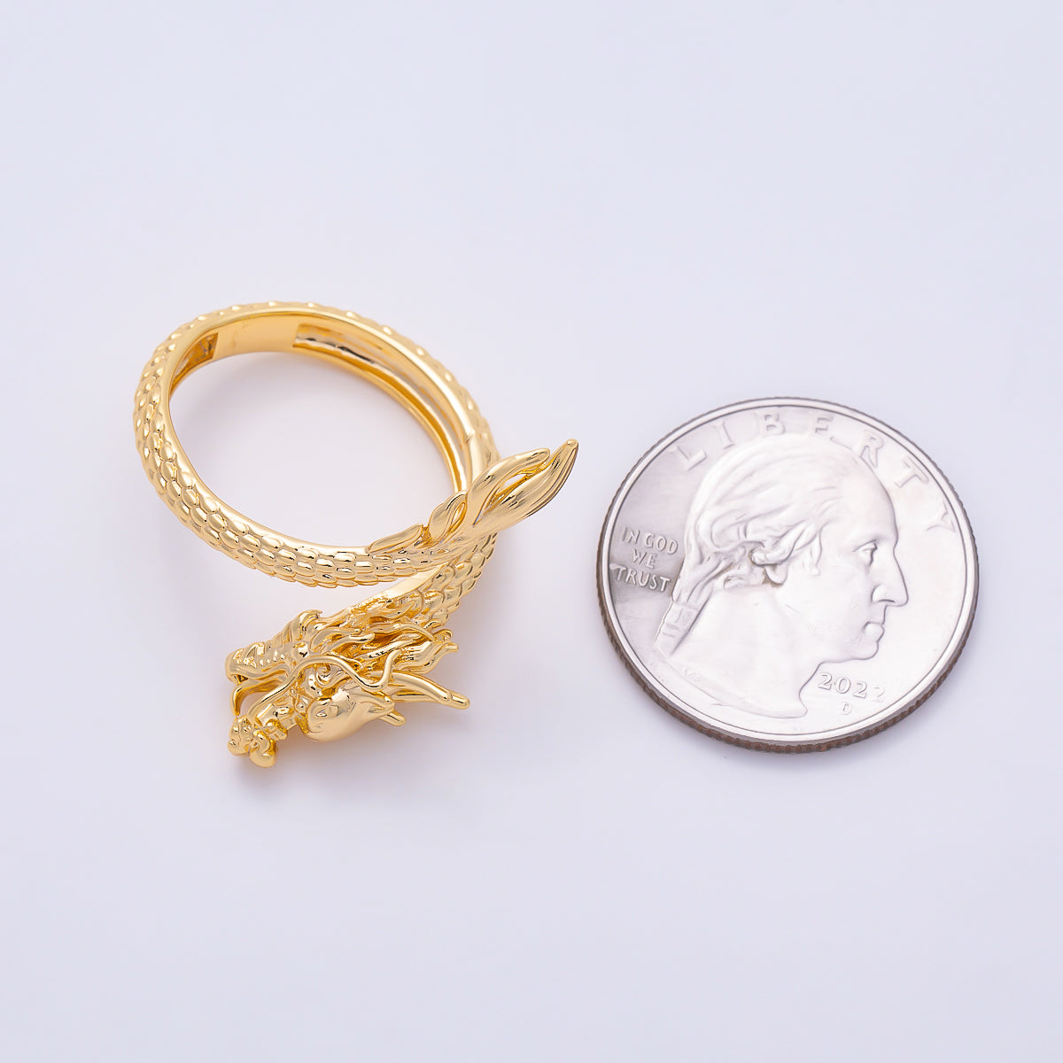 16K Gold Filled Sculptural Chinese Dragon Scale Wrap Adjustable Ring | Rings-00352