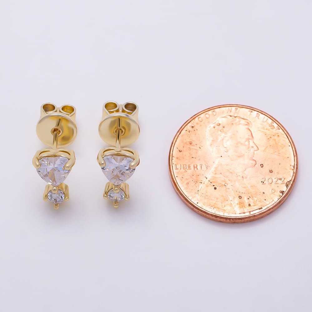 16K Gold Filled 16mm Clear CZ Heart & Round Tiered Stud Earrings| Earrings-00975