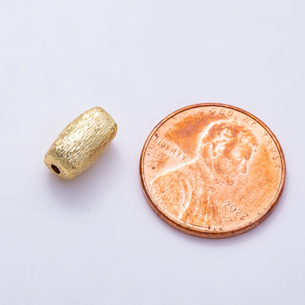 16K Gold Filled 10mm Tree Bark Textured Cylinder Barrel Spacer Bead | Beads-00591