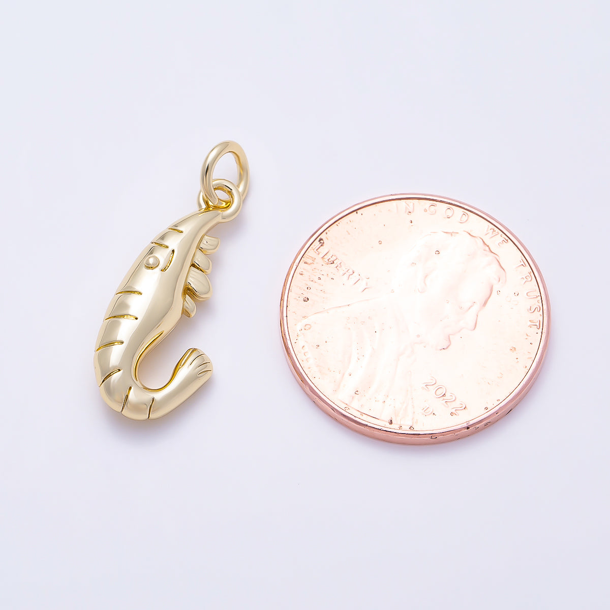 16K Gold Filled 19mm Nautical Curved Shrimp Ocean Charm | Charms-01634