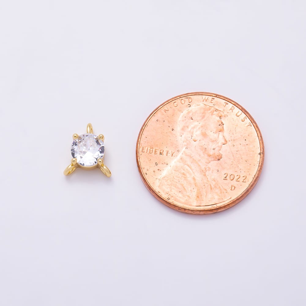 16K Gold Filled 8mm Clear CZ Round Solitaire Triple Loop Connector in Gold & Silver | Connectors-00075 Connectors-00076
