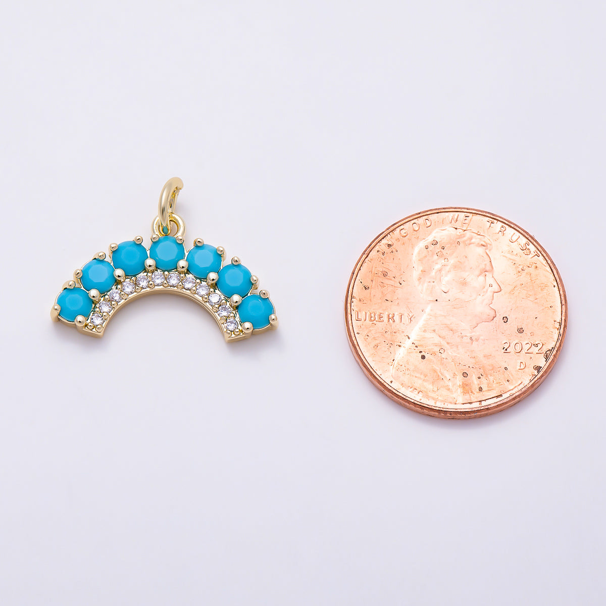 16K Gold Filled 19mm Turquoise CZ Curved Gemstone Crescent Arch Charm | Charms-01626