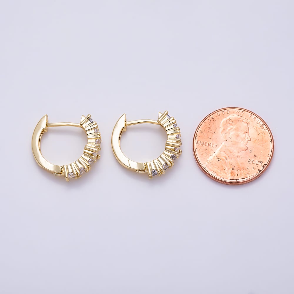 16K Gold Filled 16mm Prong-Set Graduated Round Clear CZ Hinged Huggie Hoop Earrings| Earrings-00968