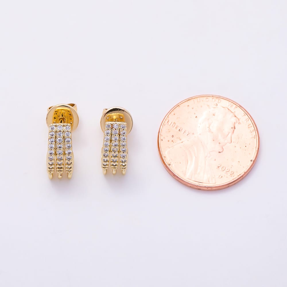 16K Gold Filled 13mm Triple Row Micro Paved Clear CZ Half Hoop Earring | Findings-00595