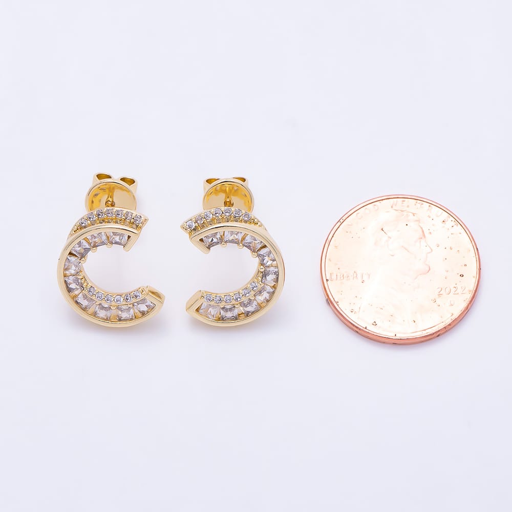 16K Gold Filled 16mm Double Row CZ C-Hoop Statement Earrings in Gold & Silver | Earrings-00945 - Earrings-00946