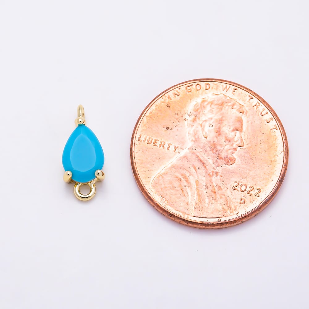 16K Gold Filled 12mm Turquoise Teardrop CZ Blue Connector Link | Connectors-00052 - Connectors-00053