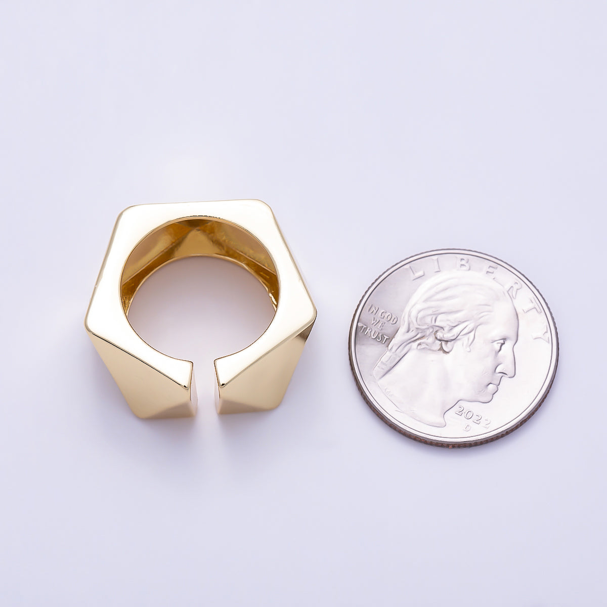 16K Gold Filled Minimalist Multifaceted Geometric Wide Band Ring | Rings-00308