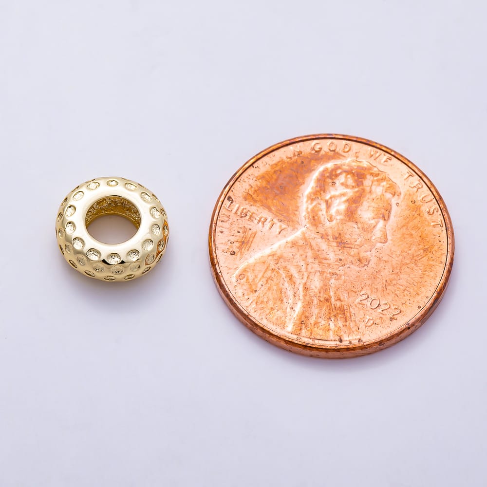 16K Gold Filled 8.5mm Textured Donut Pattern Rondelle Spacer Bead | Beads-00586