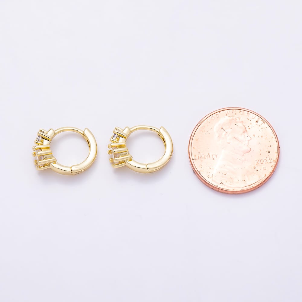 16K Gold Filled 10.5mm Clear CZ Round Double Solitaire CZ Cartilage Huggie Earrings in Gold & Silver | Earrings-01076 Earrings-01077