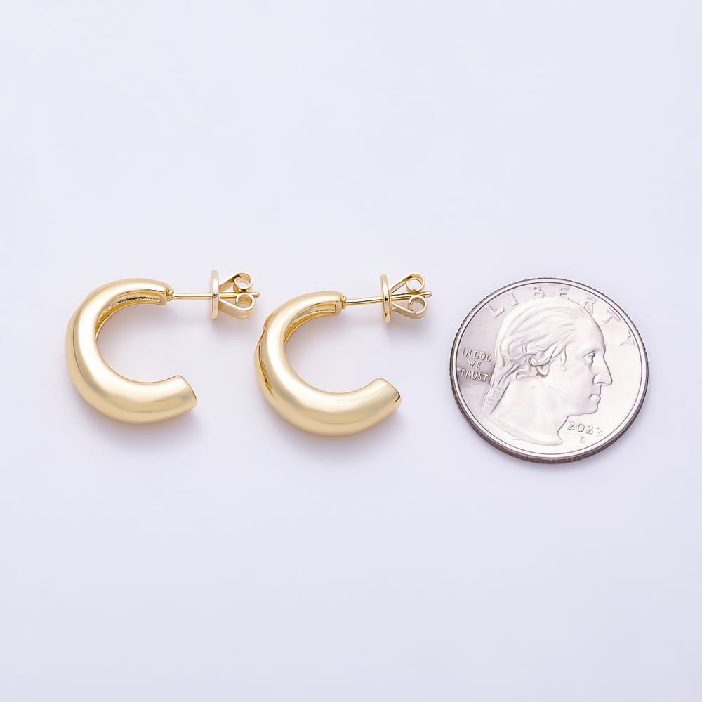 16K Gold Filled 24mm Clear CZ Heart Dome C-Shaped Hoop Earrings | Earrings-01100