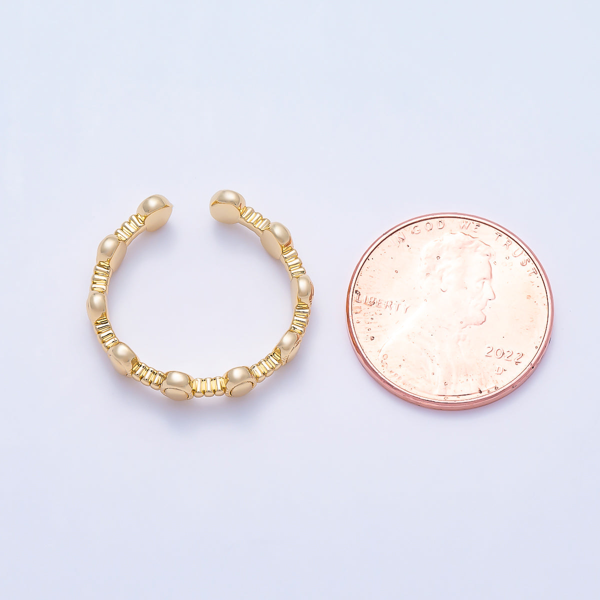 16K Gold Filled Oval Dotted Ribbed Geometric Minimalist Ring | Rings-00350
