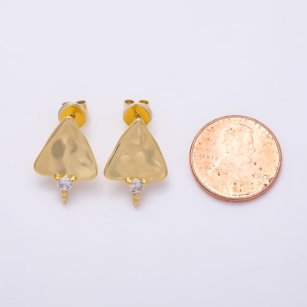 16K Gold Filled 18mm Clear CZ Geometric Hammered Triangle Drop Stud Earring Findings | Findings-00511