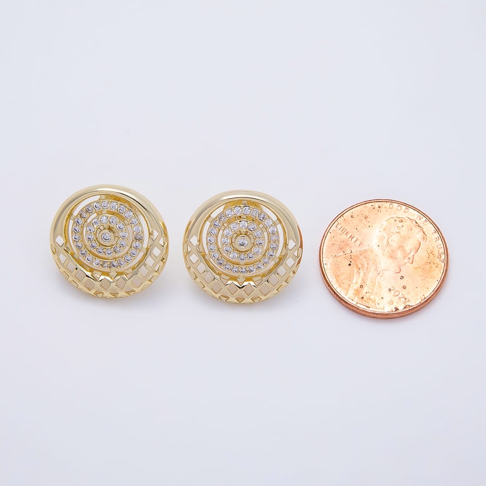 16K Gold Filled 17mm Micro Paved CZ Round Circle Statement Stud Earrings | Earrings-00950