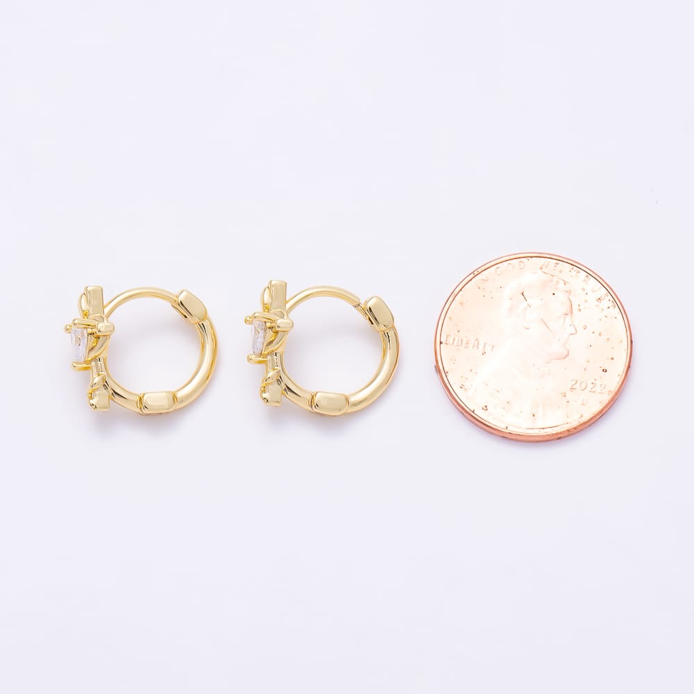 16K Gold Filled 14mm Clear CZ Sacred Heart Cross Religious Cartilage Huggie in Gold & Silver | Earrings-01080 Earrings-01081
