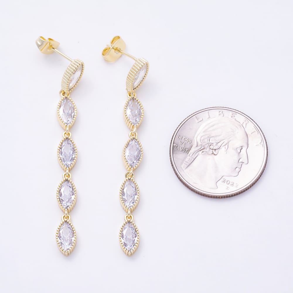 16K Gold Filled 53mm Marquise CZ Statement Dangle Drop Earrings| Earrings-00938