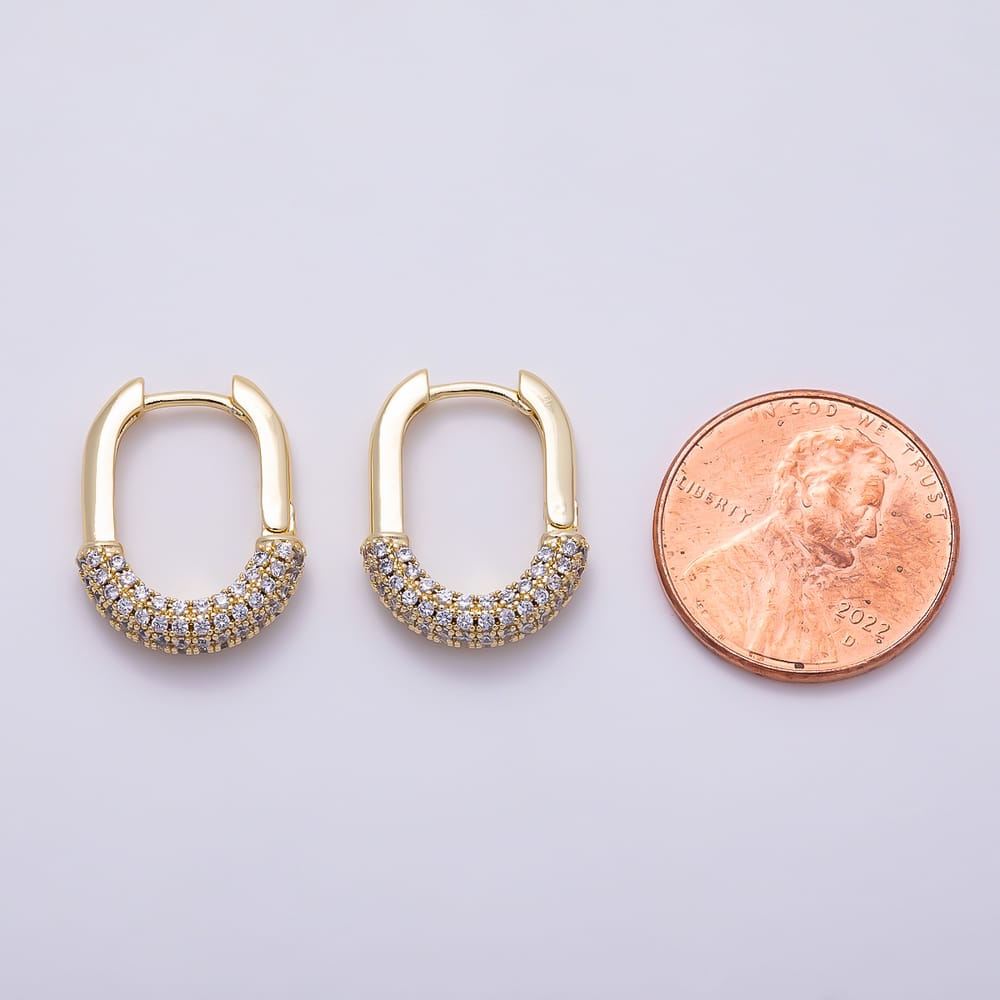 16K Gold Filled 18mm Micro Paved CZ U-Shaped Oblong Hoop Earrings | Earrings-01102