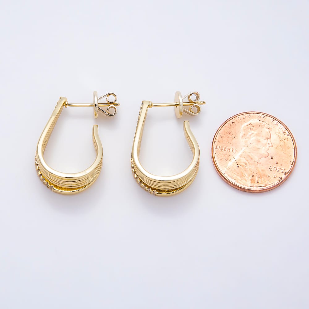 16K Gold Filled 22mm Micro Paved CZ Multi-Strand Teardrop U Shape Earrings| Earrings-00965