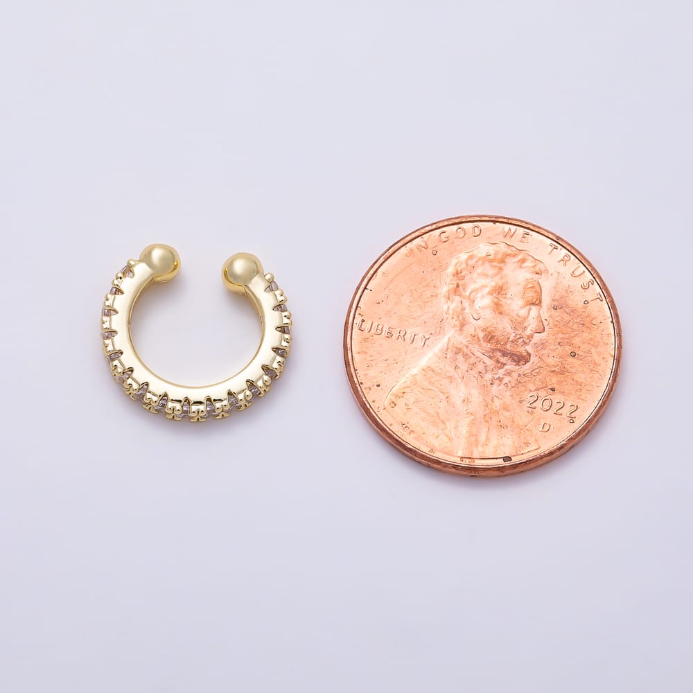 16K Gold Filled 13mm Clear Micro Paved CZ Ear Cuff Earrings | AI-00010