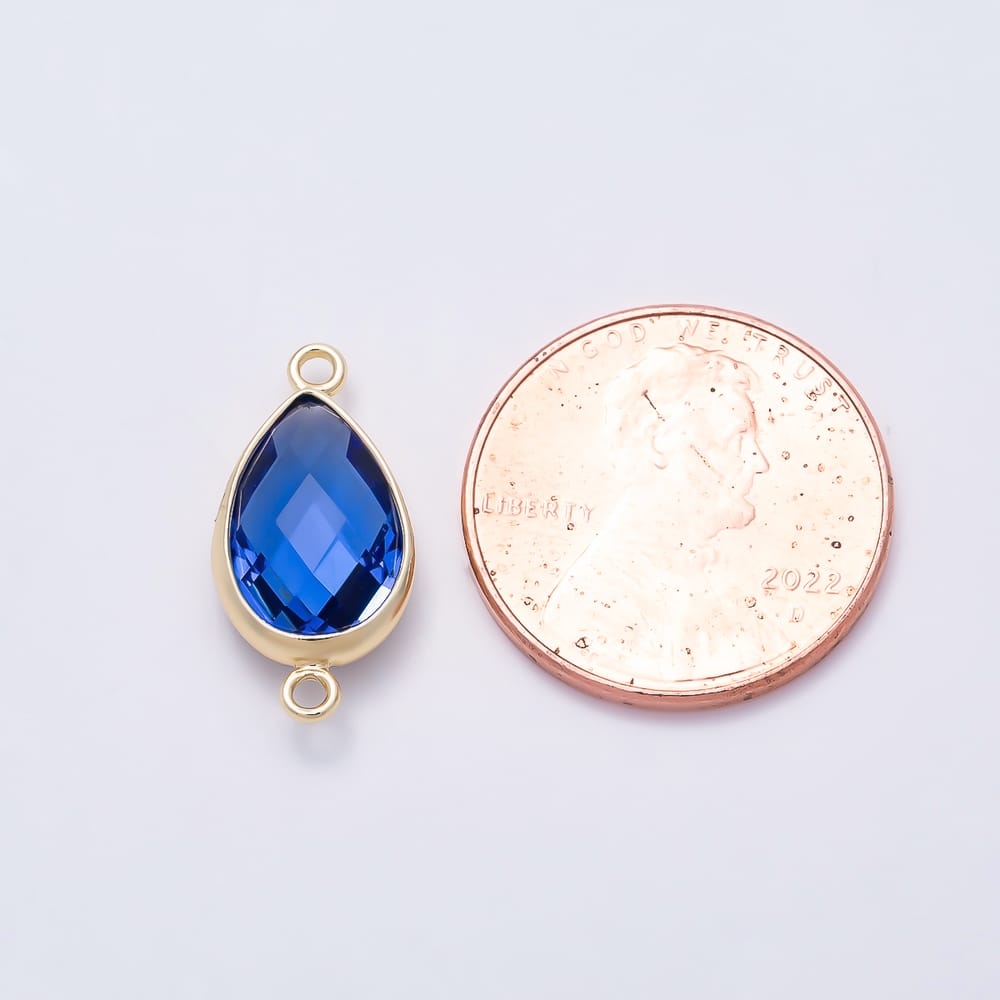 16K Gold Filled 18mm Multifaceted Teardrop Crystal Birthstone Connector | Connectors-00057 ~ Connectors-00068
