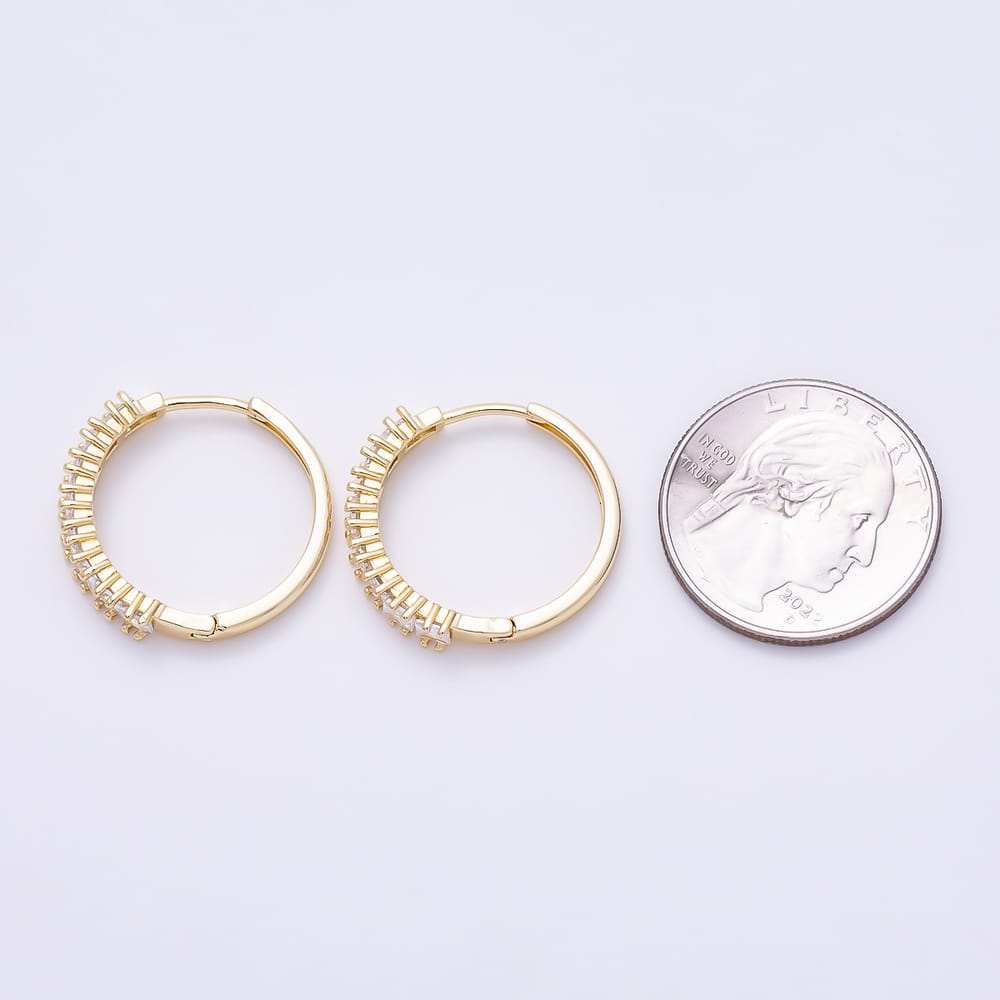 16K Gold Filled 24mm Baguette Square CZ Lined Hoop Earrings | Earrings-01101