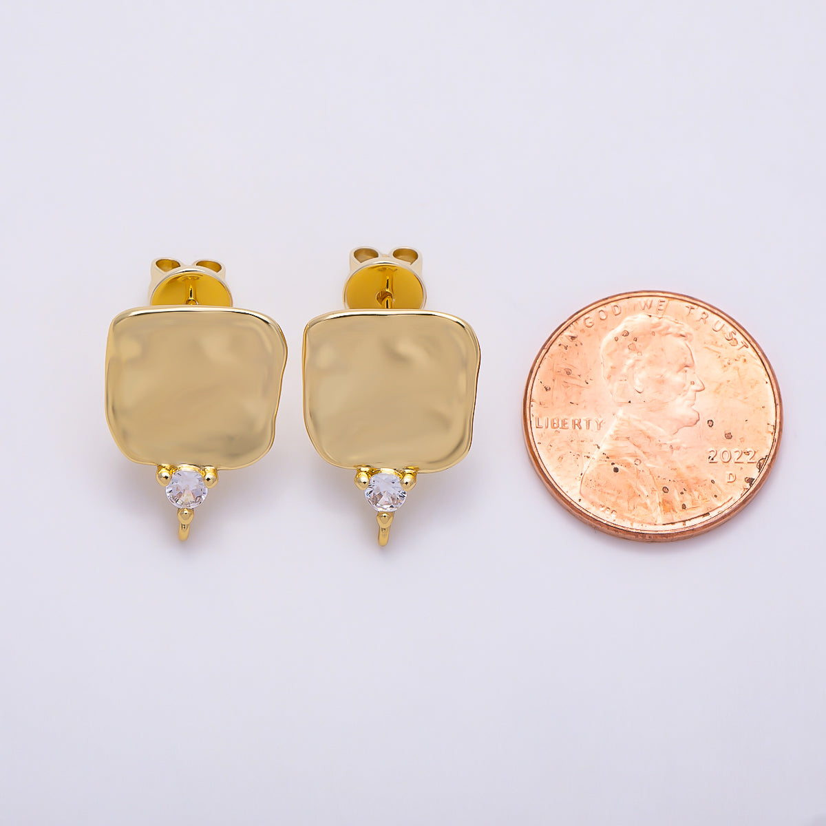 16K Gold Filled 17.5mm Clear CZ Molten Square Drop Stud Earring Findings | Findings-00490