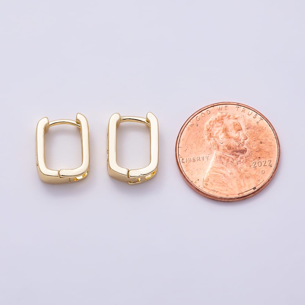 16K Gold Filled 12mm Clear CZ "LOVE" Open Rectangle U-Shaped Cartilage Huggie Earrings | Earrings-01089